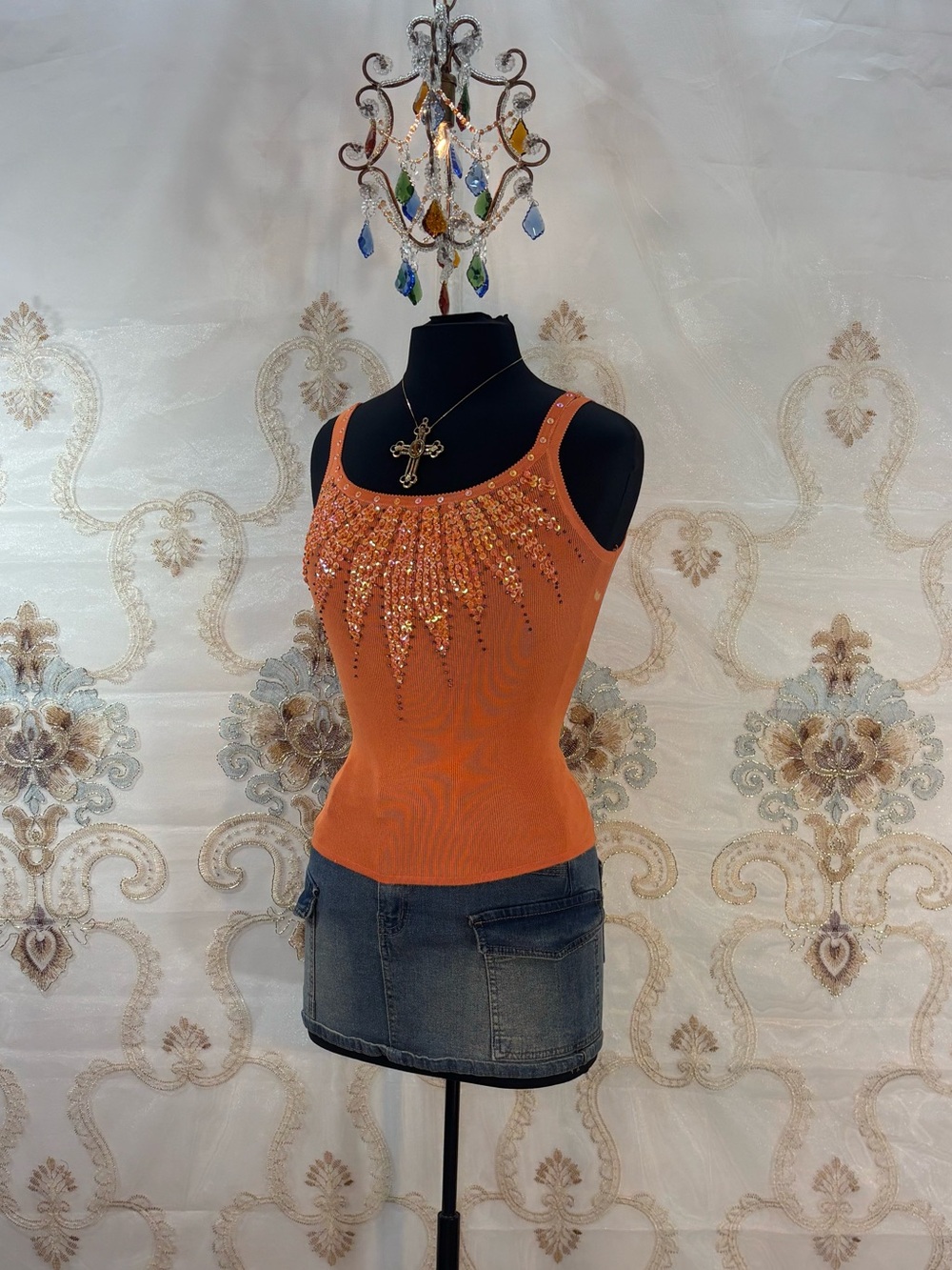 ✨Vintage Y2K Boho Orange Beaded Fairy Tank Top✨